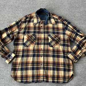 Vintage David Harrison Shirt Mens Large Blue Plaid‎ Wool Flannel Lined Korea 70s